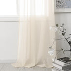 HUTO Cream Peach Beige Sheer Window Curtains 96 Inches Long Voile Curtains for Bedroom Living Room Nursery with Rod Pocket 2 Panels Each is 52 inches Wide