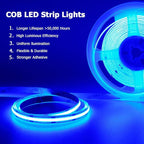 TOPAI 12V COB LED Strip Light Blue Waterproof IP65 16.4ft/5M 480LEDs/M Dotless High Density Self Adhesive Cuttable Flexibl LED Tape Light for Cabinet Home DIY Lighting Projects