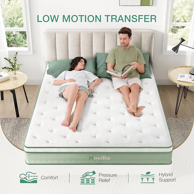 Novilla King Size Mattress, 10 Inch Hybrid Mattress, Gel Memory Foam & Individually Wrapped Pocket Coils Innerspring for Cozy Sleep, King Mattresses in a Box, Medium Firm with Pillow Top