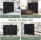 RANTILA 4 Panel Room Divider, 6 FT Folding Privacy Screen with Wide Feet, Freestanding Partition for Room Separation, Portable Room Divider Panel, 89" W x 71" H, Black