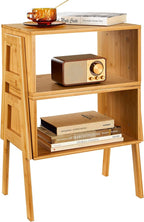 Pipishell Bamboo Stackable End Tables, Wood Living Room Nightstand, Bedside Tables for Bedroom Storage, Set of 2