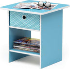 Furinno Dario End Table / Side Table / Night Stand / Bedside Table with Bin Drawer, 2-Pack, Light Blue/Light Blue