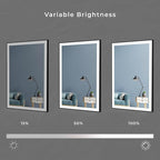 Fab Glass and Mirror LED Lighted Bathroom Mirror 20 x 30 Inch, Black Framed Wall Mounted Dimmable Vanity Mirror, Anti-Fog Touch Sensor, Adjustable Color Warm/White/Natural