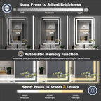 24''x36'' LED Bathroom Mirror with Front + Backlit, Tempered Glass Bathroom Mirror with Lights, Anti-Fog, 3 Colors with Stepless Dimmable Memory Bathroom Vanity Mirror for Wall, Shatterproof