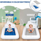 Inflatable Toddler Travel Bed, Reversible 2 Color Kids Air Mattress | Kids Blow up Mattress with Sides | Portable Toddler Bed for Travel, Sleepovers - Navy Blue & Grey