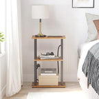 TUTOTAK Small Narrow Side Table with Charging Station, Skinny End Table for Small Spaces, Slim Nightstand with USB Ports and Outlet, Sofa Beside Table with Wheels, Brown TB01BB046