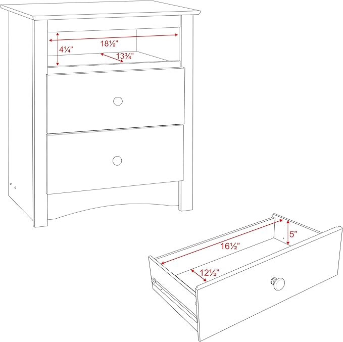 Prepac Sonoma 2 Drawer Nightstand: Elegant Bedroom Furniture, Bedside Table with Open Shelf, 23.25"W x 16"D x 28"H, Espresso