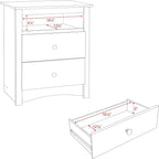 Prepac Sonoma 2 Drawer Nightstand: Elegant Bedroom Furniture, Bedside Table with Open Shelf, 23.25"W x 16"D x 28"H, Espresso