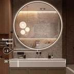 36" Round LED Bathroom Mirror, Wall Mounted Backlit Vanity Mirror with 45° Beveled Frame Lighted Mirror for Bedroom, Fog Free 3-Color Dimmable Lights Memory Function, Black