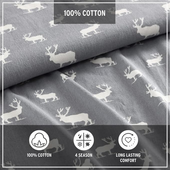 Eddie Bauer - Twin Sheets, Cotton Flannel Bedding Set, Brushed For Extra Softness, Cozy Home Decor (Elk Grove, Twin)