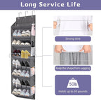 Over the Door Shoe Organizer Hanging with 8 Mesh Pockets 8 Wire Large Deep Pockets, 50lbs Weight Capacity Fits 16 Pairs Shoes Door Shoe Rack Store for Closet and Narrow Door 1 Pack