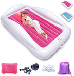 Sleepah Inflatable Toddler Travel Bed Portable Kids Air Mattress Set w Safety Rail Guards for Kids & Toddlers – Includes Pump, Carry Case, Pillow & More - Perfect Transitional Cot Coral