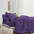 Love's cabin California King Comforter Set Purple, 7 Pieces California King Bed in a Bag, All Season Bedding Sets with 1 Comforter, 1 Flat Sheet, 1 Fitted Sheet, 2 Pillowcase and 2 Pillow Sham