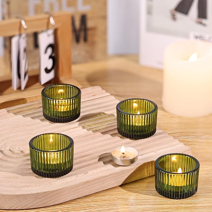 Green Tealight Candle Holder Set of 12, Small Votive Candle Holders for Table Centerpiece,Glass Tea Light Candles Holder for Party&Home,Wedding Decor(2''Dia*1.4''H)
