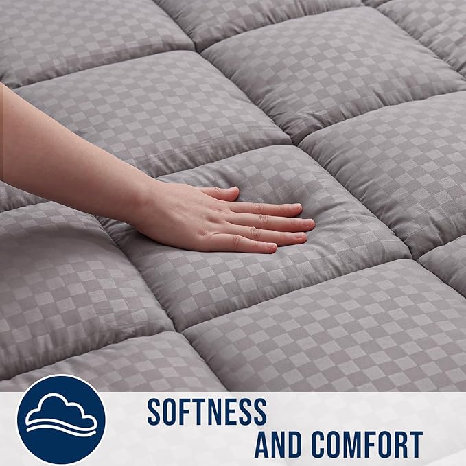 OLANLY Twin XL Quilted Fitted Mattress Pad – Soft Down Alternative Pillow Top Mattress Topper, Cooling Comfort Breathable Mattress Cover, Machine Washable Deep Pocket Mattress Protector, Light Grey