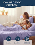LANE LINEN 100% Organic Cotton Fully Elasticized King Sheet Set, Low Pilling Fade Resistant Machine Washable Naturally Cooling King Bedding Set, Soft & Comfy Cotton Sheets - Orchid Petal