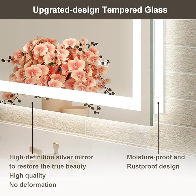 72x32 Large LED Bathroom Mirror with Lights, Brighter Backlit + Front Lit, Tempered Glass, Dimmable, Multiple Light Modes, Anti-Fog Lighted Bathroom Vanity Mirror for Wall, Memory Function