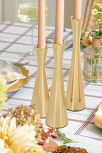 Vixdonos Light Gold Taper Candle Holders Metal Candlestick Holders Set of 3 Table Mantel Decorative Candle Stand for Dinning,Party，Wedding,Home Decor(Light Gold)