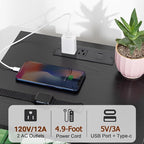 AMHANCIBLE Night Stand Set 2, LED Nightstand with Charging Station, End Tables Living Room with Fabric Drawers, Bedside Table for Bedroom, Black, HET052LBK