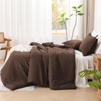 Litanika Brown Comforter Set Queen Size, 3 Pieces Lightweight Solid Bedding Comforter Set, All Season Fluffy Bed Set (90x90In Comforter & 2 Pillowcases)