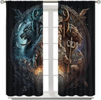Cool Norse Viking Theme Curtains,Fantasy Ancient Symbols Wildlife Wolf Nordic Vikings Window Drapes Thermal Insulated Rod Pocket Blackout Drapes for Bedroom 2 Panels 63L x 36W