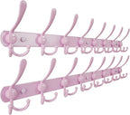 Dseap Coat Rack Wall Mount - 38” Long 10-Tri-Hooks Heavy Duty Coat Hanger Rail Wall Hooks for Hanging Coats Hats Clothing Clothes Purse Mudroom Entryway, Pink, Pack of 2