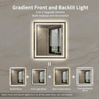 LED Bathroom Mirror, 28x32 Inch Black Framed Gradient Front and Backlit LED Vanity Mirror, 3 Colors Dimmable CRI>90, IP54 Enhanced Anti-Fog Wall Mounted Lighted Bathroom Mirror