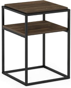 Furinno Simplistic End Side Night Stand/Bedside Table with Stainless Steel Tubes, Stackable Metal Frame, Columbia Walnut