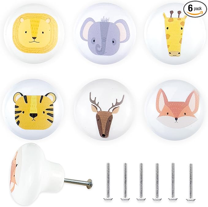 6 Pack 1.5" Kids Unique Cute Nursery Animal Lion Cabinet Dresser Drawer Knobs Handles Pulls