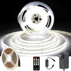 White COB LED Strip Light, Dimmable 16.4ft/5m LED Light, 6000K Daylight White 2400 LEDs High Lumen LED Tape Lights CRI 90+ with RF Remote and UL Power for Bedroom,Kitchen,DIY Home Decoration