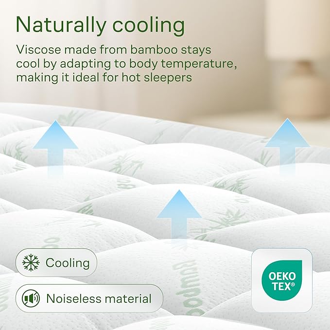 Ultra Soft Queen RV Size Mattress Topper - Viscose Made from Bamboo Pillow Top Mattress Pad for Back Pain Relief - Naturally Cooling for Hot Sleepers, Green
