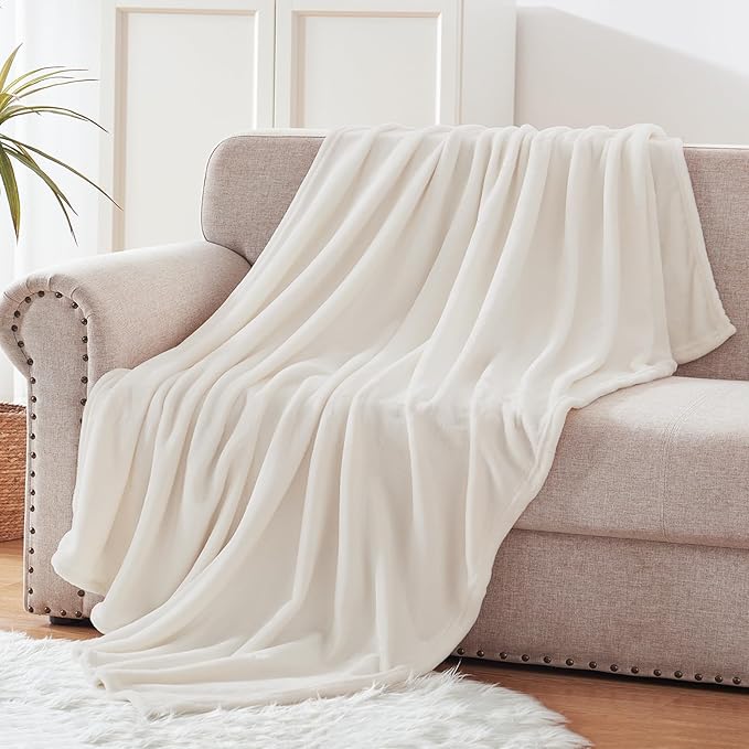 Exclusivo Mezcla Extra Large Fleece Throw Blanket for Couch, Sofa, 300GSM Super Soft and Warm Blankets, Ivory Throw All Season Use, Cozy, Plush, Lightweight, 50x70 Inches