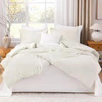 Litanika Comforters Ivory Oversized King Size, 3 Pieces Lightweight Solid Bedding Comforter Set, All Season Fluffy Bed Set (120x98In Comforter & 2 Pillowcases)