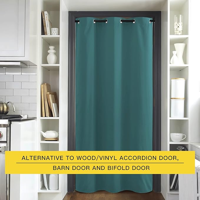 NICETOWN Privacy Room Divider Curtains for Doorway Keep Heat Out Blackout Insulated Closet Door Curtain for Bedroom Sliding Air Conditioner Cover Screen (Sea Teal, 1 Panel, 5ft Wide x 8ft Long)