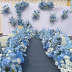 WEISPARK 100PCS Artificial Hydrangea Flowers, Fake Flowers Silk Hydrangea Full Flowers Heads with Stems for Wedding Home Party Shop Baby Shower Decor (Blue)