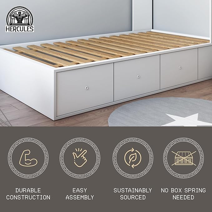 Hercules Bed Support Slats, Heavy-Duty Solid Pine Wood Bunkie Board, Xtreme, Queen Size - Wooden Mattress Frame and Platform - Easy Assembly for Beds