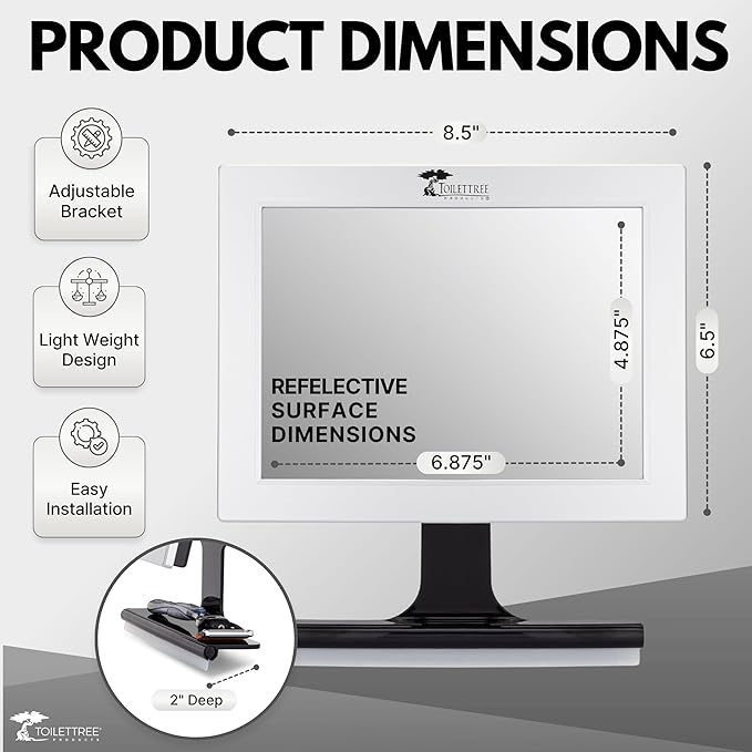 ToiletTree Products Fogless Shower Mirror with Squeegee - Anti-Fog Mirror - Adjustable Shaving Mirror with a Squeegee - Rust-Proof, Impact-Resistance Bathroom Shower Mirror