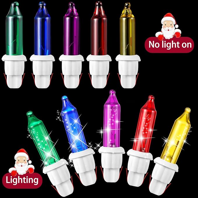Mudder 60Count 2.5V Christmas 50/100/150/200 Count Mini Incandescent Wire Replacement Bulbs Indoor/Outdoor Christmas Lights Decor for Home Xmas Tree (White Base with Fresh Bulb)