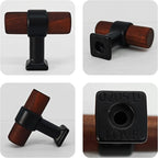 4Pcs 1.57” Walnut Wood Drawer Pulls, Single Hole Kitchen Cabinet Hardware Handles, Metal and Wooden Cabinet Knobs, T Bar Knob Pull Handles for Wardrobe, Dresser, Cupboard