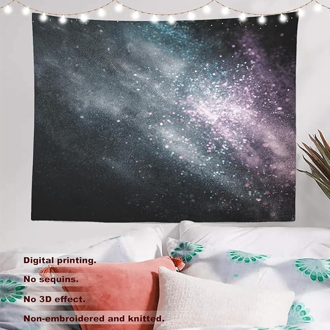 Batmerry Cosmic Dust Starry Expanse Tapestry, Nebula Like Dark Cosmos Wall Art Hanging Decoration Polyester Fiber White Ruffled Around for Dorm Room Bedroom Living Room, 39.1x59.1 inches