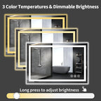 Koonmi 36x55 LED Bathroom Mirror, Backlit + Front Lit, LED Bathroom Mirror with Lights for Wall, 3 Colors, Anti-Fog, Dimmable Brightness, Memory Function, Tempered Glass