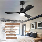 BOJUE 42 Inch Black Ceiling Fans with Lights and Remote,Dimmable LED Light,Quite Reversible DC Motor,Memory Function,Modern Solid Wood Indoor Outdoor Ceiling Fan with Light for Farmhouse Bedroom Patio