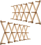 WEBI Accordion Wall Hanger,Expandable Wooden Hat Rack for Wall Mounted Coat Rack,Accordion Hat Hooks Holder for Baseball Caps,17 Peg,Natural,2 Packs