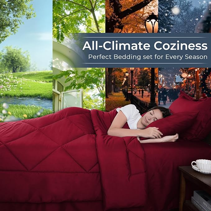 HEVUMYI Red Twin-XL Comforter Set - 5-Piece All Season Bed in a Bag Twin-XL, Ultra Soft Bedding Set with Comforter, Flat Sheet, Fitted Sheet, Pillowcases, Pillow Shams
