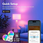 OREiN Matter Smart Light Bulb, Smart Light Bulbs Work with Apple Home, Alexa, Google Home, SmartThings, A19 Color Changing Light Bulbs 2.4Ghz WiFi, 800 Lumens Equivalent 60W 2Pack