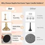 NUPTIO Hurricane Candle Holder for Centerpiece: Set of 3 Gold Candlestick Holders with Glass Shade - Vintage Taper Candleholder for Christmas Dining Table Fireplace Mantle Decor