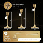 Gold Candleholders for Taper Candlesticks Plus Candle Snuffer – Dining Table Décor Centrepiece - Brass Candelabra Candlestick Holder - Gold Décor for Home Weddings Celebrations Events (Set of 6 Pcs)