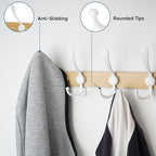 TICONN Wall Mounted Coat Rack, Five Heavy Duty Tri Hooks All Metal Construction for Jacket Coat Hat in Mudroom Entryway (Wood White, 2-Pack)