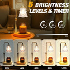 Candle Warmer Lamp with Timer and Dimmer, Electric Wax Warmers for Scented Candles with 5 Brightness Settings, Anti-Glare Lamp with Adjustable Height, Home Decor, Gift for Christmas, Birthday