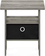 Furinno ANDREY Side Table, End Table, Night Stand with Open Shelves and Storage Bin, Bedside Table, for Living Room, Bedroom, French Oak